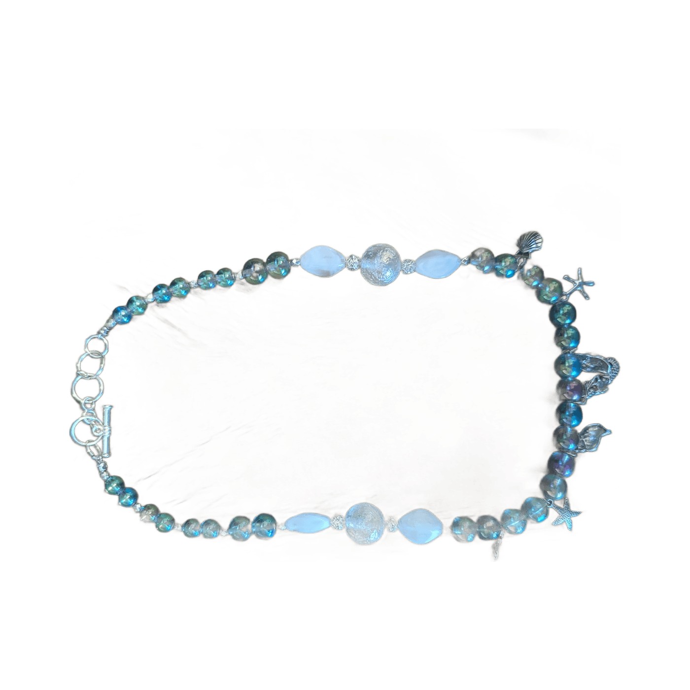 Teal Aurora & Silver Sea-Charm Necklace