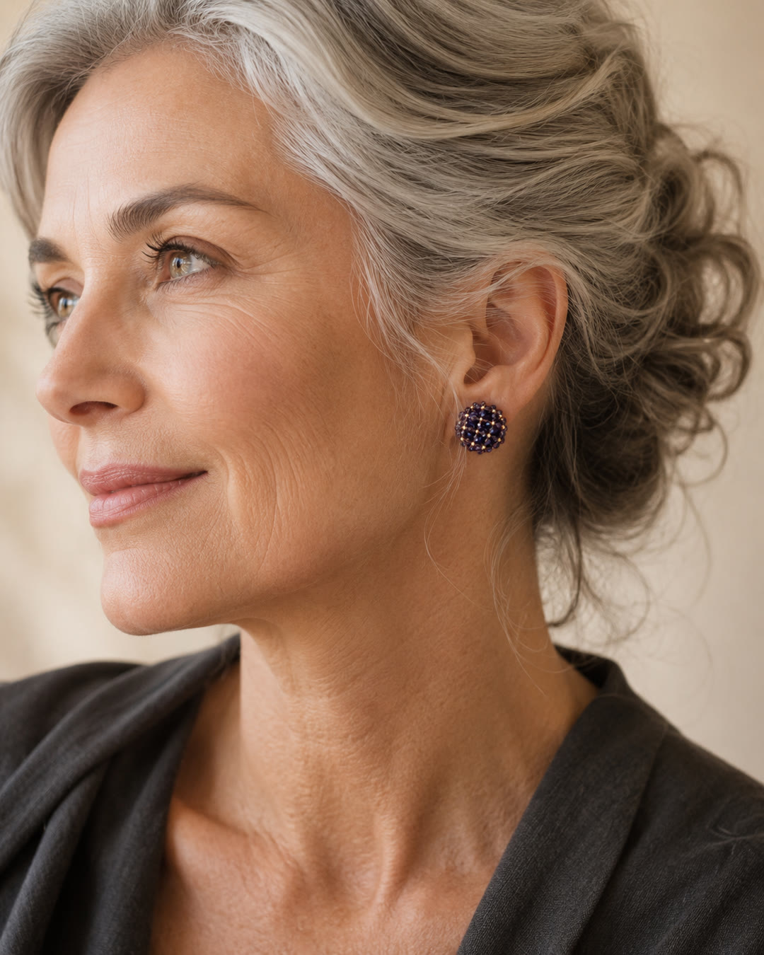 Woven Amethyst Stud Earrings — worn