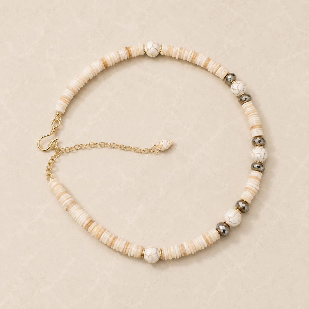 Shells, Howlite & Tiger's Eye Necklace — detail