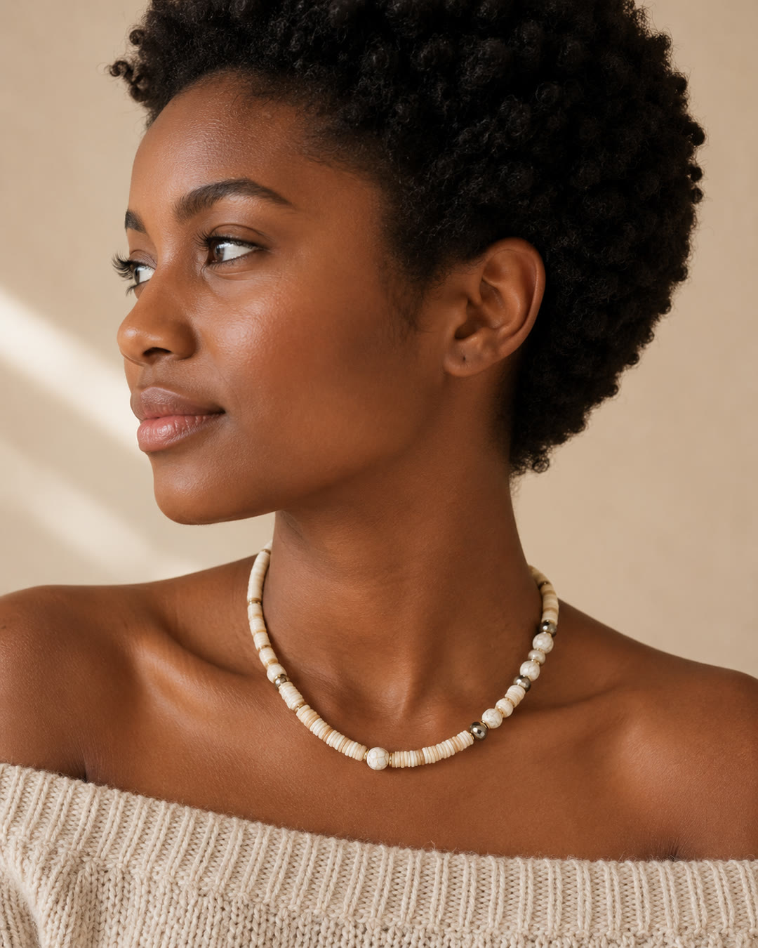 Shells, Howlite & Tiger's Eye Necklace — worn