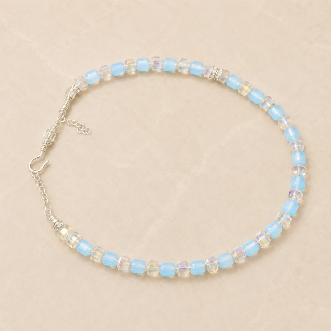 Pale Blue Crystal Cube Necklace — detail