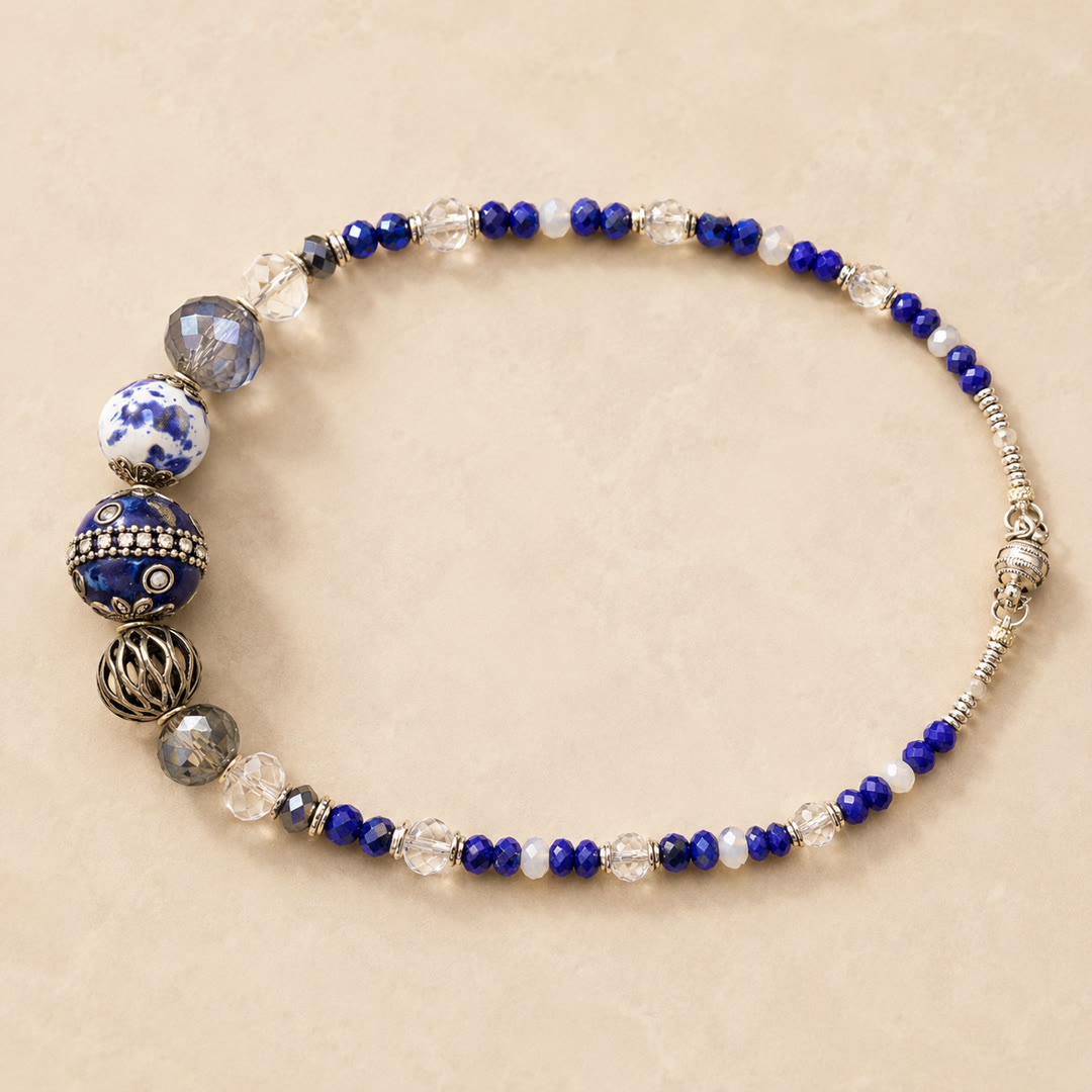 Blue Crystal & Porcelain Necklace — detail