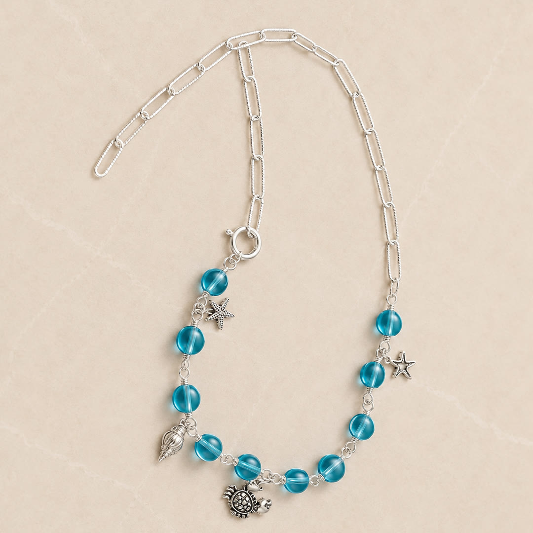 Blue Glass & Starfish Necklace — detail