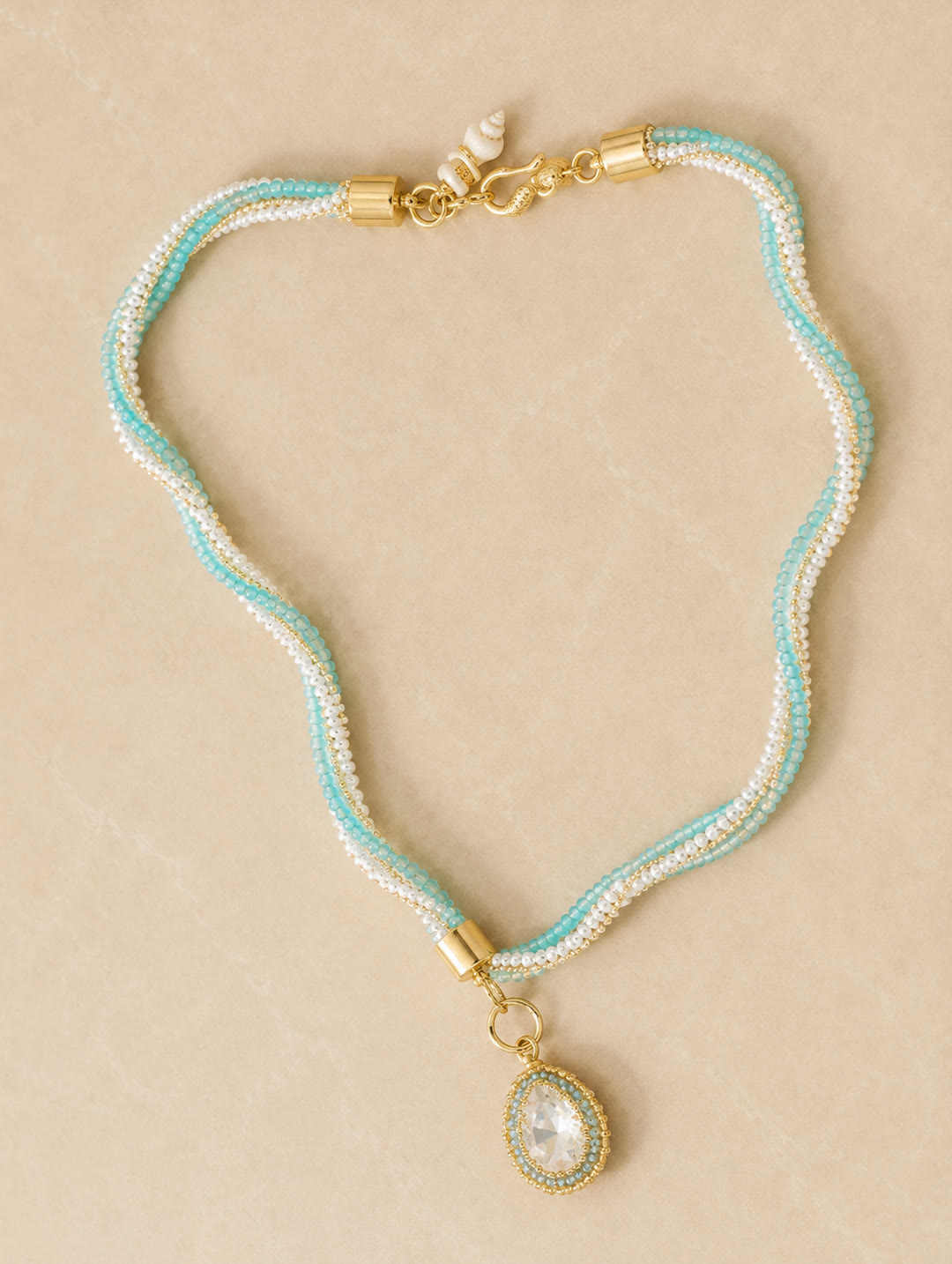 Woven Aqua Rope Necklace — detail